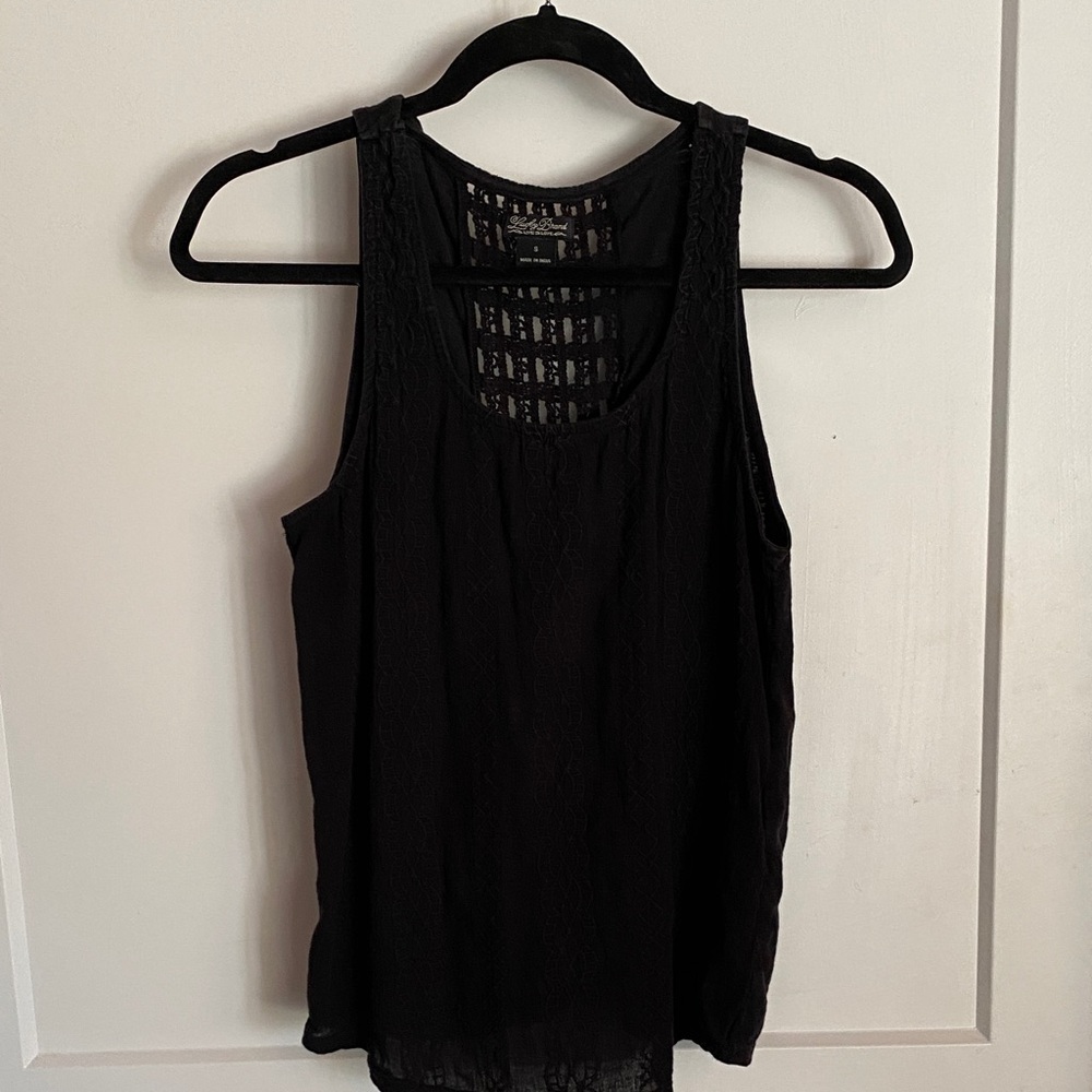 Lucky Brand Black Crochet Accent Tank Top